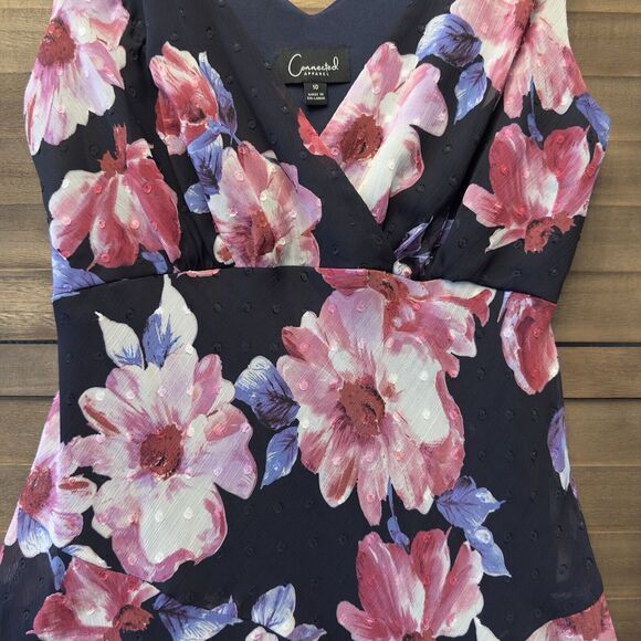 Connected Apparel Asymmetrical Midi Fit & Flare Floral Wedding Date Dress Sz 10 - Picture 5 of 11